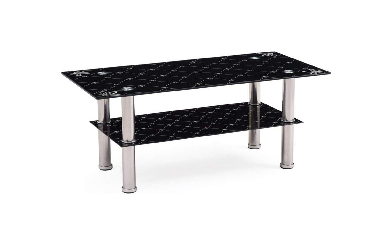 Hodedah Two Tier Rectangle Tempered Glass Coffee Table, Blac