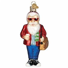 Old World Christmas Glass Blown Ornament, Hipster Santa With OWC Gift Box 