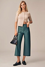 NWT Anthropologie Maeve Colette Crop Wide Leg Pants FAUX VEGAN Leather TEAL 28