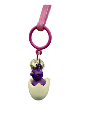Vintage 1980s Plastic Clip Bell Charm Purple Chick Bird Hatching Egg 2.75'' 80's