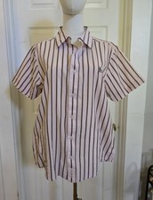 Penguin by Munsingwear Men's L Pink Brown Striped Short Sleeve Button-Up Shirt