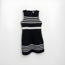 J Crew Mini Dress Black White Striped Small Silhouette Pockets Party Sleeveless
