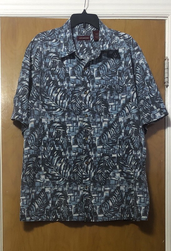 Mens Covington Button Up Pocket Geometric Leaf Pattern Hawaiian Camp Shirt XL