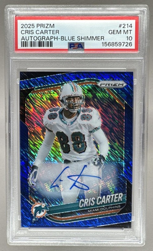 Cris Carter 2025 Panini Prizm #214 Blue Shimmer Auto 22/25 PSA 10