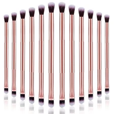 12 Pcs Double Ended Eyeshadow & Concealer Brush, Rose Gold