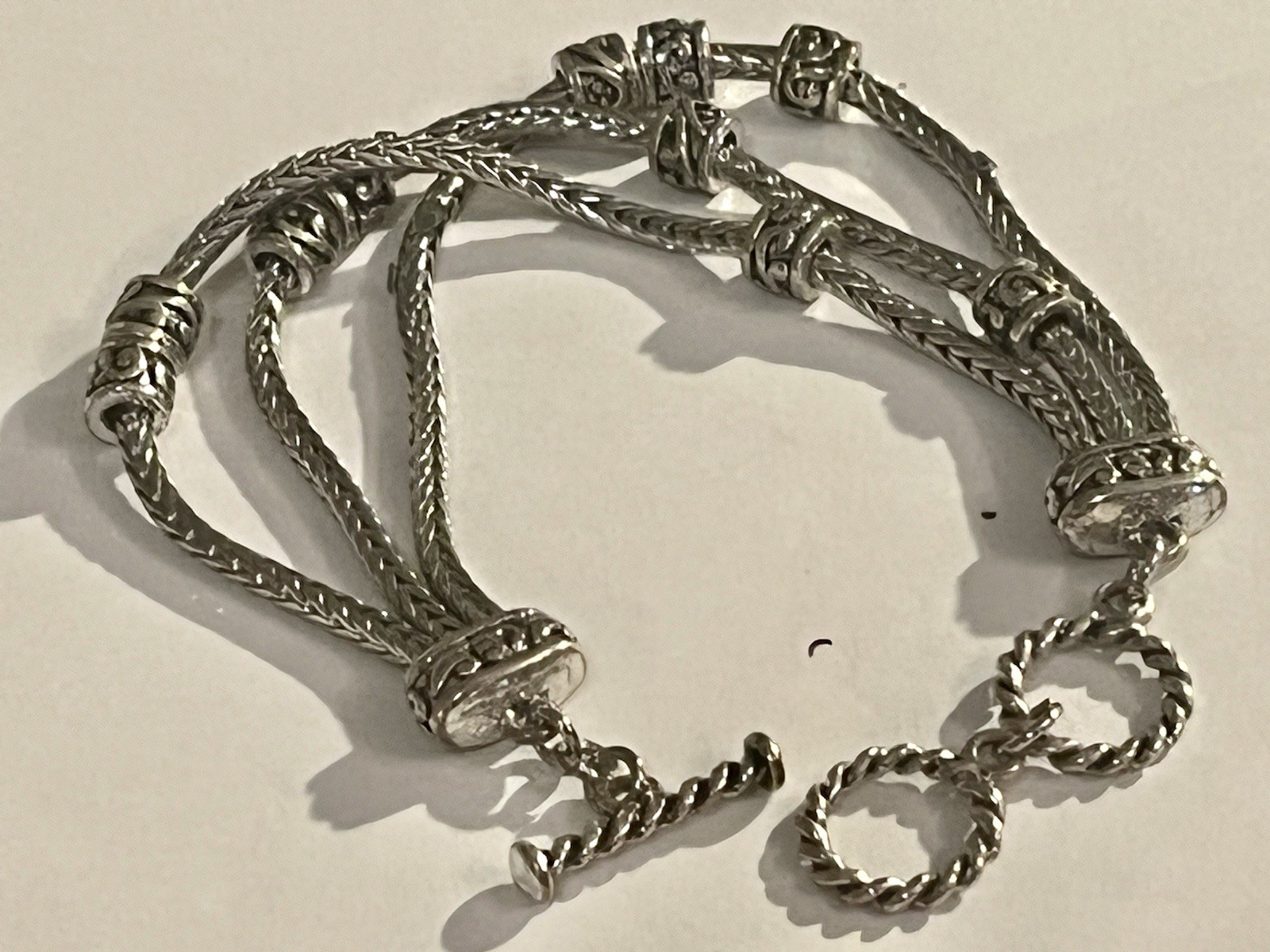 Bracelet Silver Triple Strand Toggle Bracelet 8” … - image 11