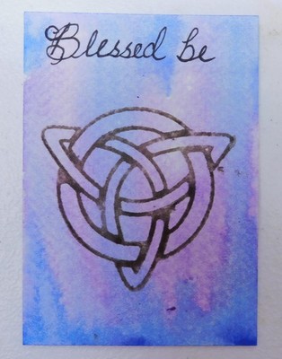 ACEO Blessed Be Triquetra Purple Original Art by Rain Crow Magnetic Sleeve
