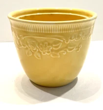 Homer Laughlin Oven Serve Yellow Bakeware Bowl Planter Embossed Flowers & Leaves