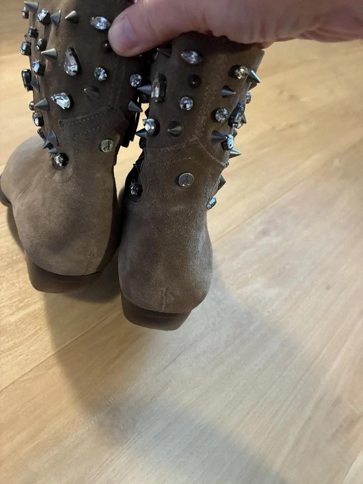 Sam Edelman Marrón Gamuza Tachonado Punta Tobillo Botín Cremallera Mujer 7.5 - Imagen 4 de 4