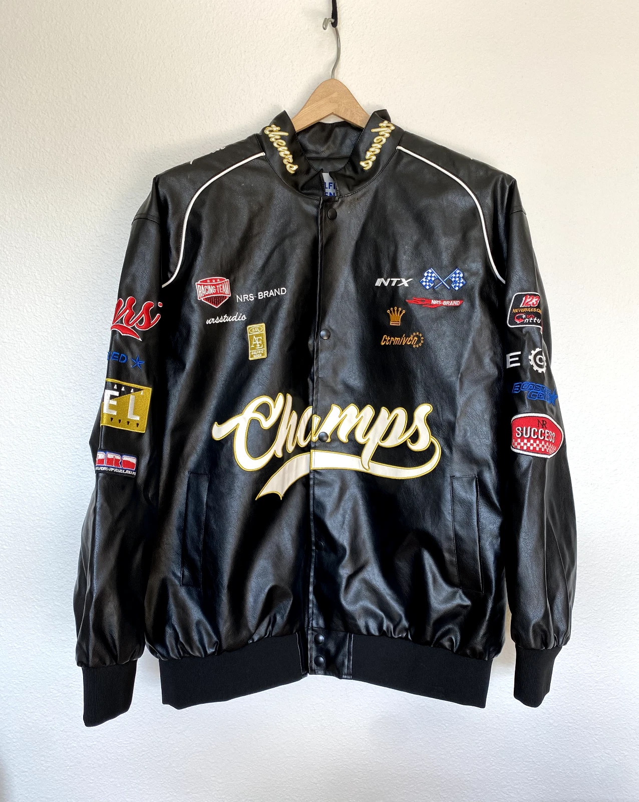 Aelfric Eden Racing Jacket Mens Faux Leather Bomber Jacket Streetwear XL