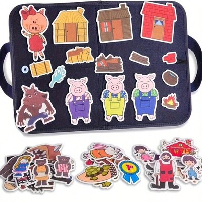 Educational Felt Story Board for Kids - Adorable Pig & Bear Animal Characters