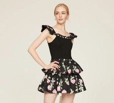 Love Shack Fancy Sanam Mini Dress Womens Size 8 Black Floral Layered Ruffle