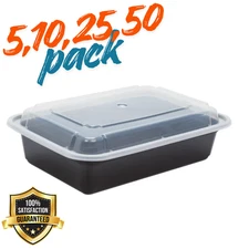 38 oz Plastic Meal Prep Food Black Containers With Lids Microwavable