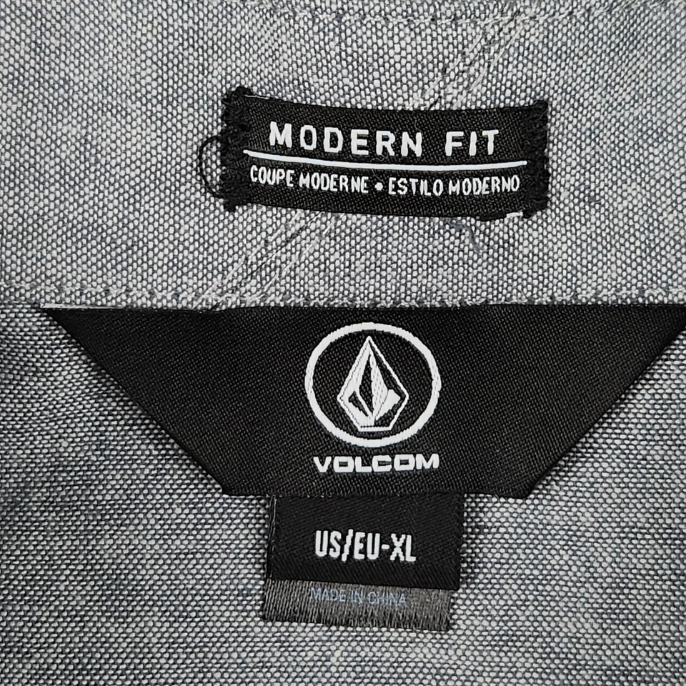 Camisa Volcom Oxford Para Hombre XL Gris Calce Moderno Manga Larga Abotonada Informal NUEVA Foto 3 de 4