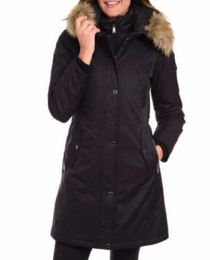 1 Madison 女士防水派克大衣 FUX FUR HOOD 夹克(黑色 S)轻微磨损 — 第 3/3 张图片