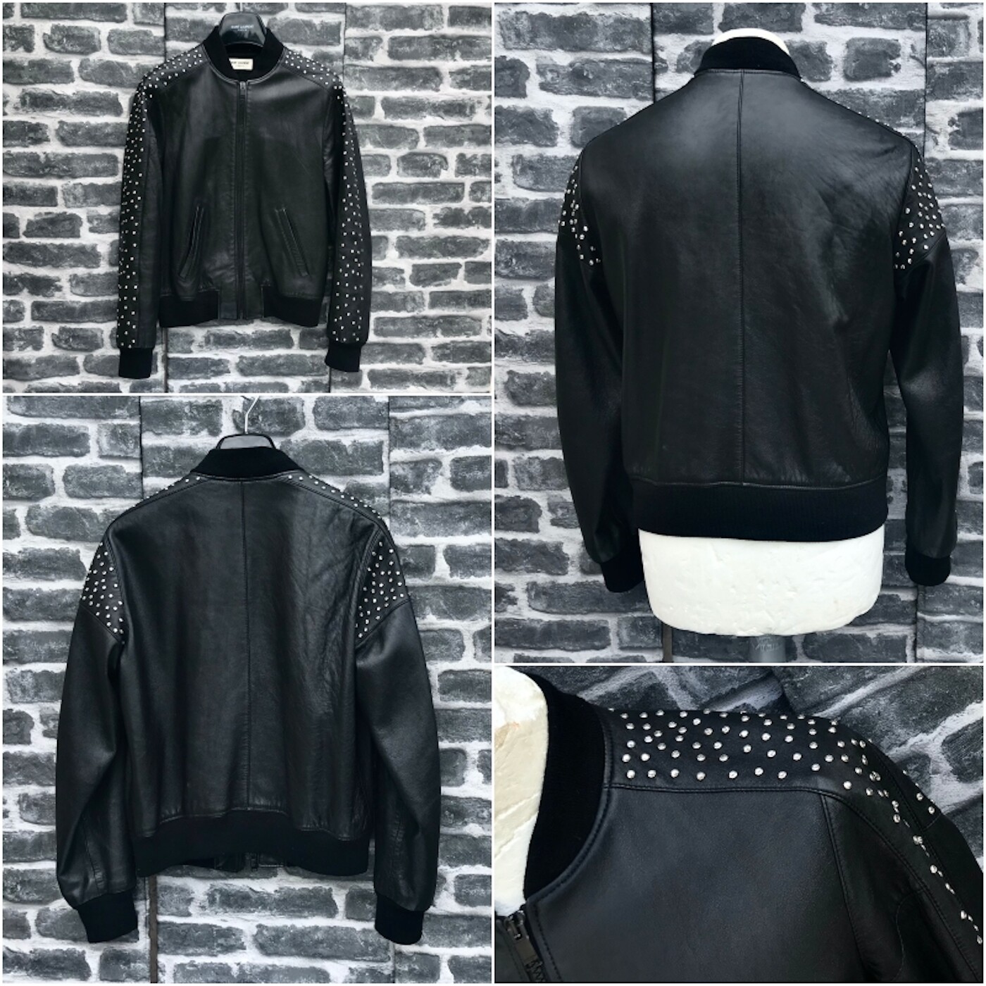 Splendida giacca orsacchiotto Saint Laurent AW16 Hed Slimane in pelle impreziosita con borchie