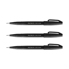 Pentel Brush Sign Pen Flexible Tip, Calligraphy, Black ink SES15C-A (3 Pens)