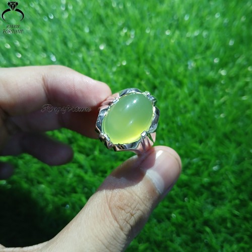 Premium Apple Green Agate Angoori Aqeeq Ring - Imran Khan Style Handmade Jewelry - Picture 5 of 6