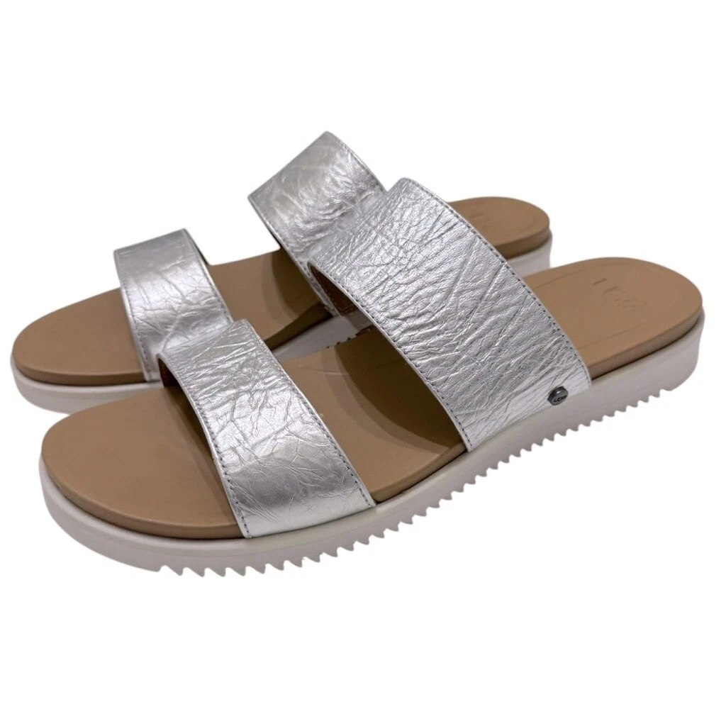 Ugg Zyle Sneaker Slide in pelle in argento metallizzato taglia 9 5