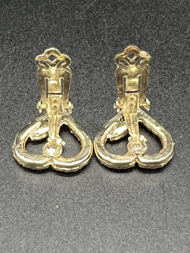Beautiful 1950’s Rhinestone Flower Heart Vintage Clip On Earrings Vintage - Picture 3 of 6