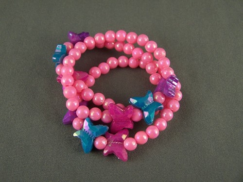 Pink faux pearl set 3 kids girls childrens plastic bead bracelet stretch - Picture 2 of 5