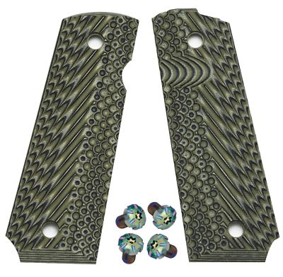 1911 G10 grips full size BlackGreen + Rainbow pattern stainless Torx screws