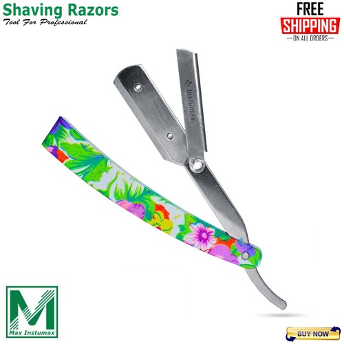 Maquinilla de afeitar profesional de acero con poste de peluquero hoja recta maquinillas de afeitar plegables - Imagen 2 de 4