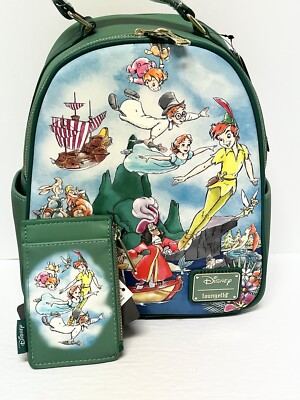 DISNEY LOUNGEFLY PETER PAN CAPTAIN HOOK CAST PAINTING MINI BACKPACK  CARDHOLDER