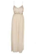 Adrianna Papell Light Beige Sleeveless Sequin-Embellished Tulle Gown 12