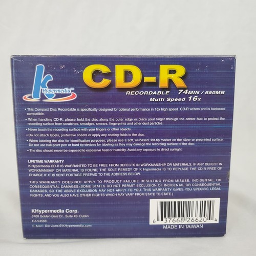 K Hypermedia CD-R Recordable 74 min/650 MB Multi Speed 16x 20 Pack - Picture 4 of 5