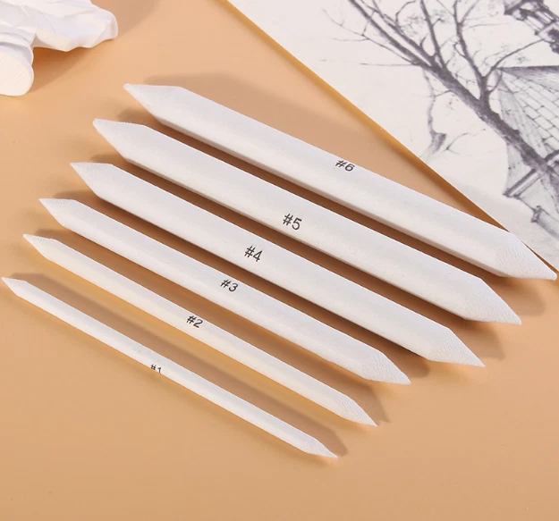 Juego de 6 herramientas de boceto de palo de manchas blanco dibujo carbón papel bolígrafo suministros de arte Foto 3 de 4