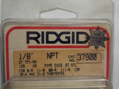 RIDGID 37900 1/8" NPT 12R STAINLESS STEEL HS SS PIPE THREADING DIES 00-R 111-R - Picture 2 of 3