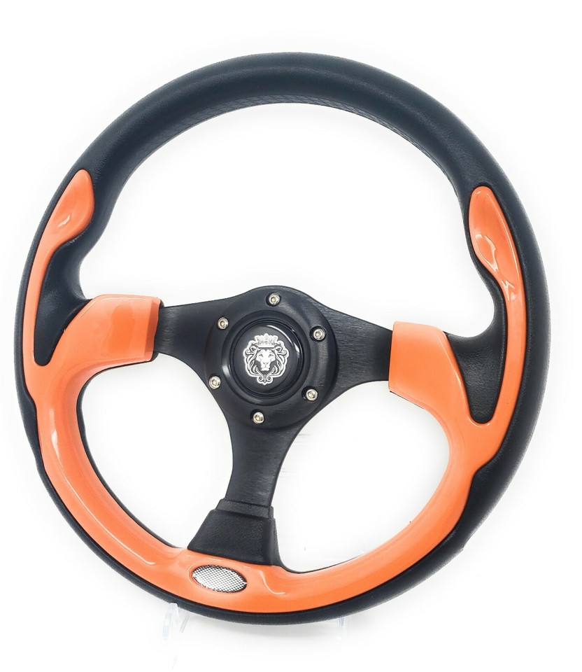 YAMAHA GOLF CART & RHINO steering wheel W/ Black Adapter 3 spoke Orange