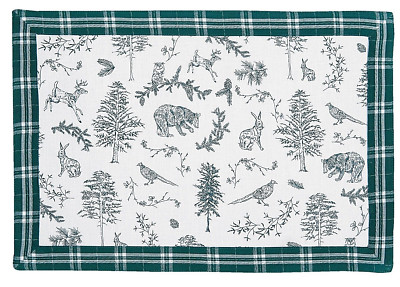 Clayre & Eef Tischset Wild Forest 48 x 33 cm Baumwolle Wald Tiere grün weiß