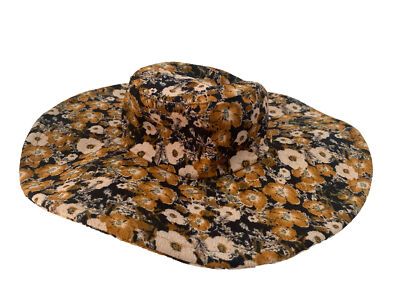 Anthropologie Corduroy Floral Bucket Hat Wide Brim Black Gold White Boho OS Anthropologie Corduroy Floral Print Bucket | Mercari main image 4