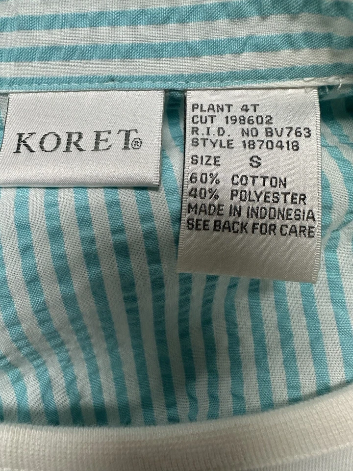 Conjunto de pantalón vintage Koret mujer talla pequeña verde azulado rayas Seersucker bordado náutico Foto 4 de 4