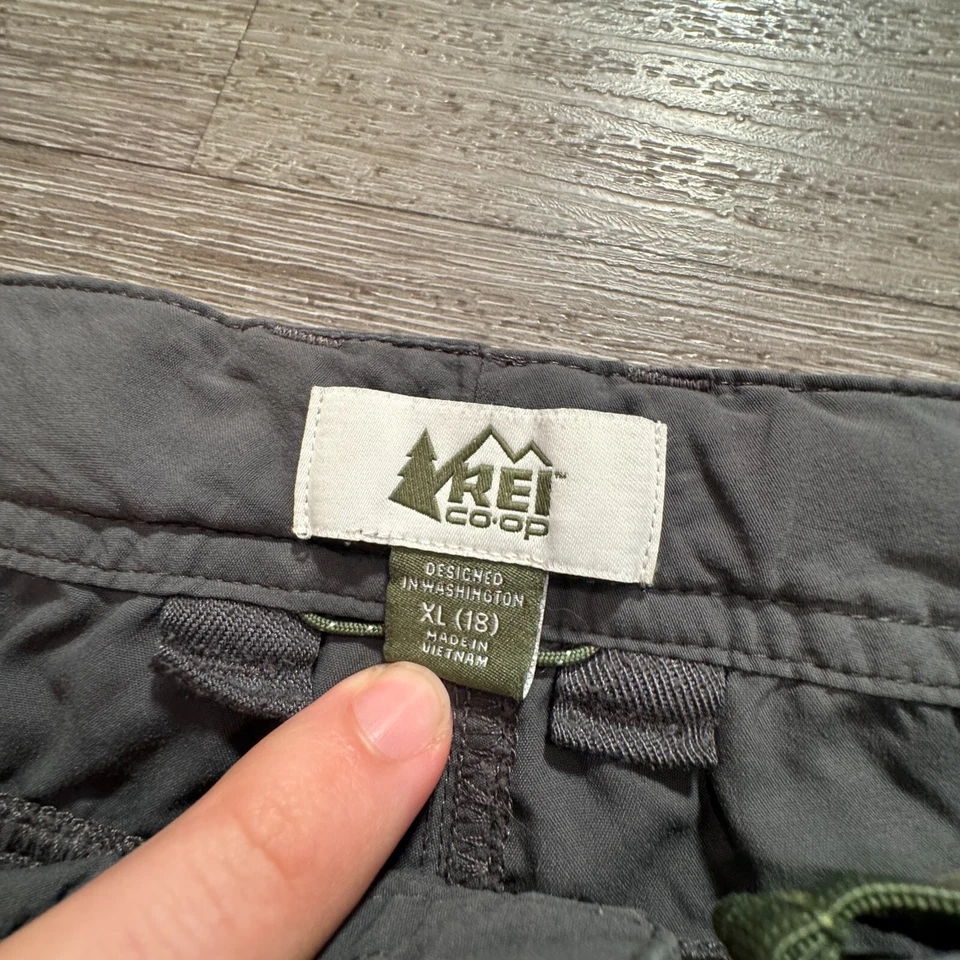 REI Co op Pants Kids XL 18 Gray Cargo Blend Hiking Outdoors 30x30 Convertible - Image 3 of 4