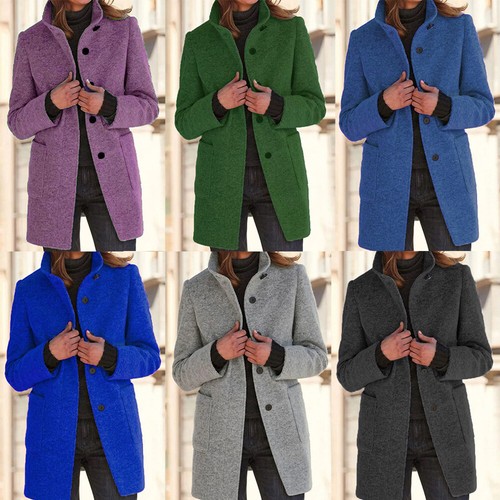 Female Overcoat  Autumn Winter Solied Long Sleeve Long Christmas Clothes Blends Woolen Jacket