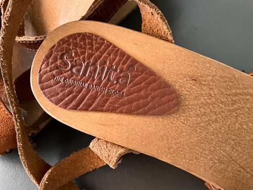 SANITA WOOD LEATHER SANDAL WEDGE SHOE FLEX 37/6.5 BROWN THE ORIGINAL DANISH CLOG - Picture 9 of 9
