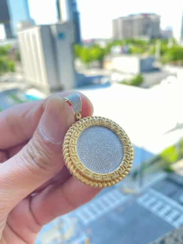 3Ct Round Cut Lab-Created Diamond Medallion Pendant Pave Charm 14K Gold Plated - Picture 2 of 4