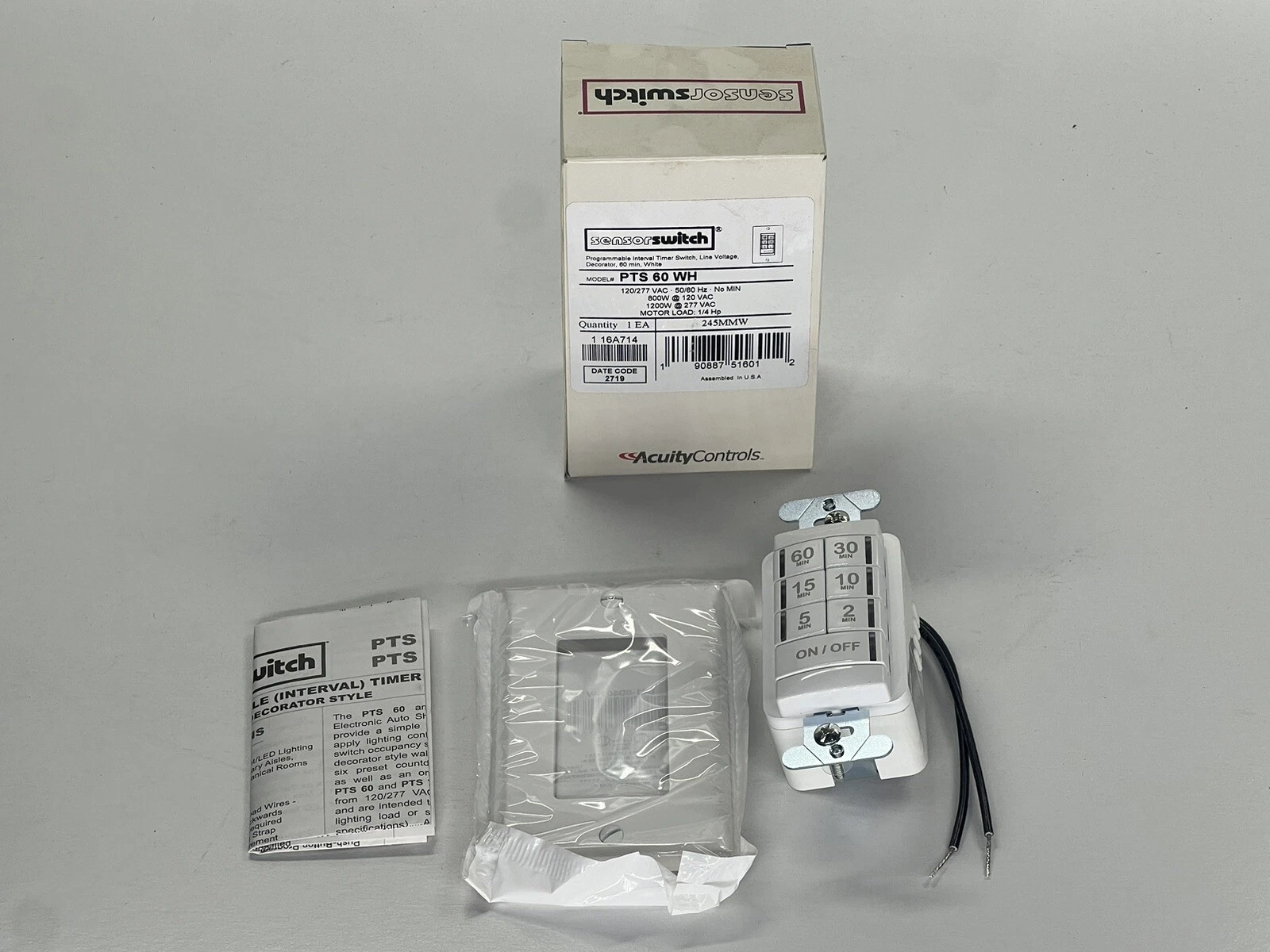 AcuityControls SensorSwitch PTS 60 WH Programmable Interval Timer Switch