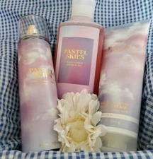 3 PCS SET BATH & BODY WORKS PASTEL SKIES BODY FRAGRANCE MIST CREAM & SHOWER GEL 