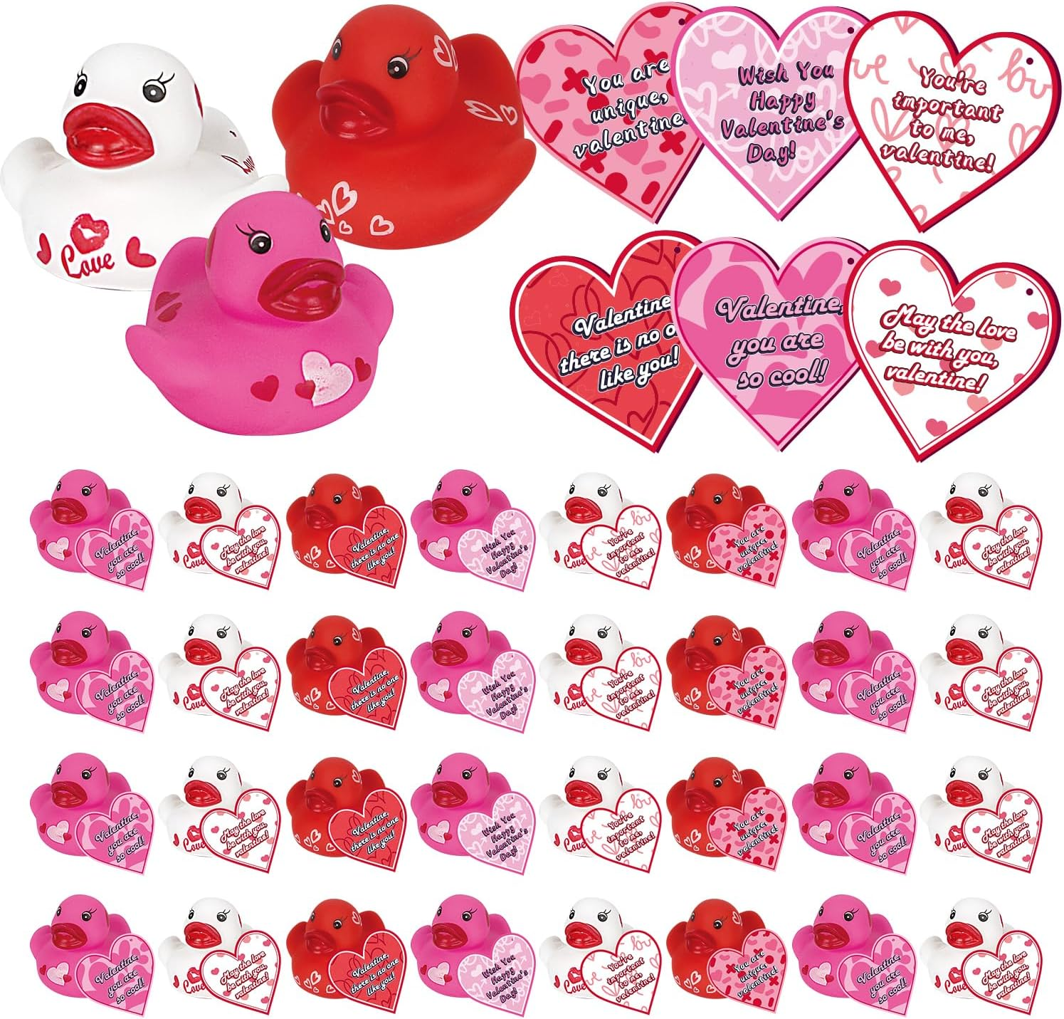 30Pcs Kids Valentines Day Gifts for Classroom - Cute Valentine Rubber Ducks and