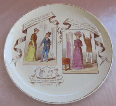 Assiette parlante polychrome faïence Creil Montereau Horoscopes Juin l'écrevisse