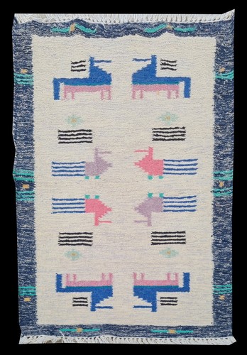 Hand Knotted Vintage Flat Weave Pictorial Kilim Kilm Wool Area Rug 4.3 x 2.5 Ft