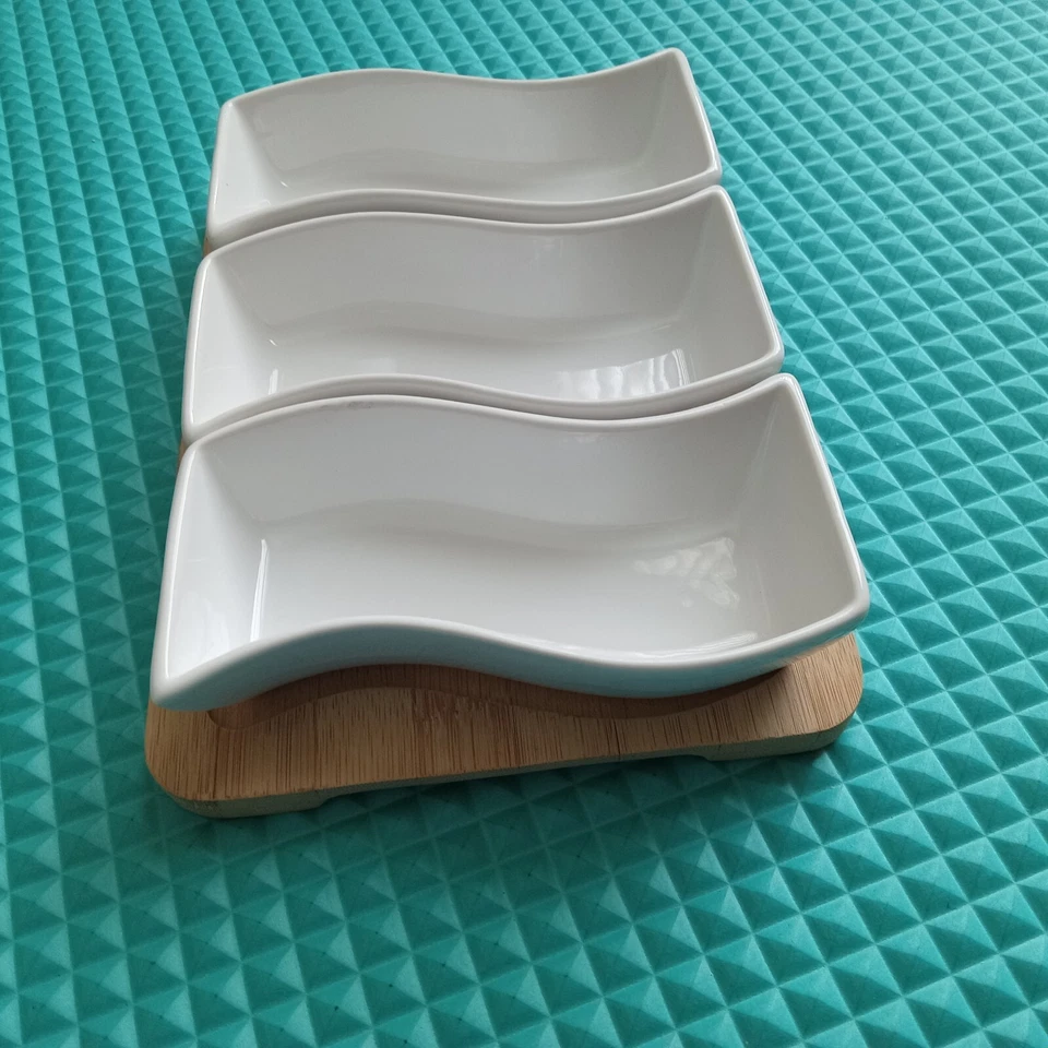 Core 3 Piece Entertainment Set Bamboo Tray and Ceramic Appetizer Dip Bowls - Image 3 of 4