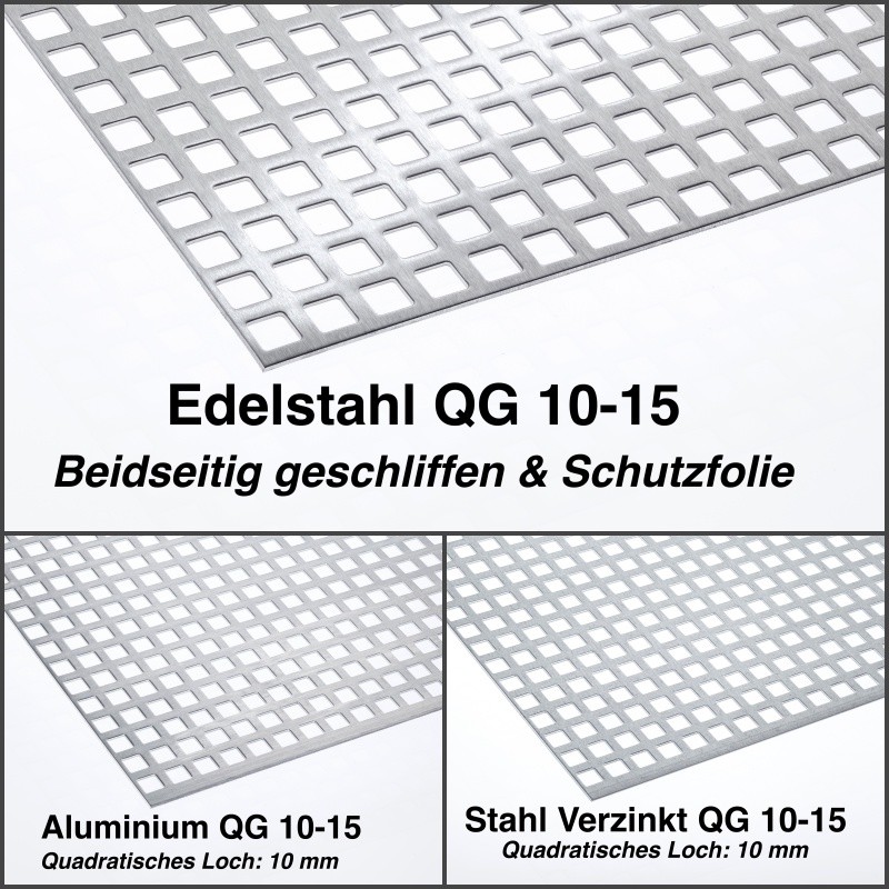 Alu Stahl Verzinkt Edelstahl 1,5mm Lochblech QG10-15 Länge 1000mm Zuschnitt Neu
