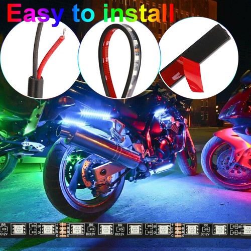 16PC RGB Bluetooth Motorcycle LED Light Under Glow Neon Strip Remote Control Kit - Foto 15 di 15