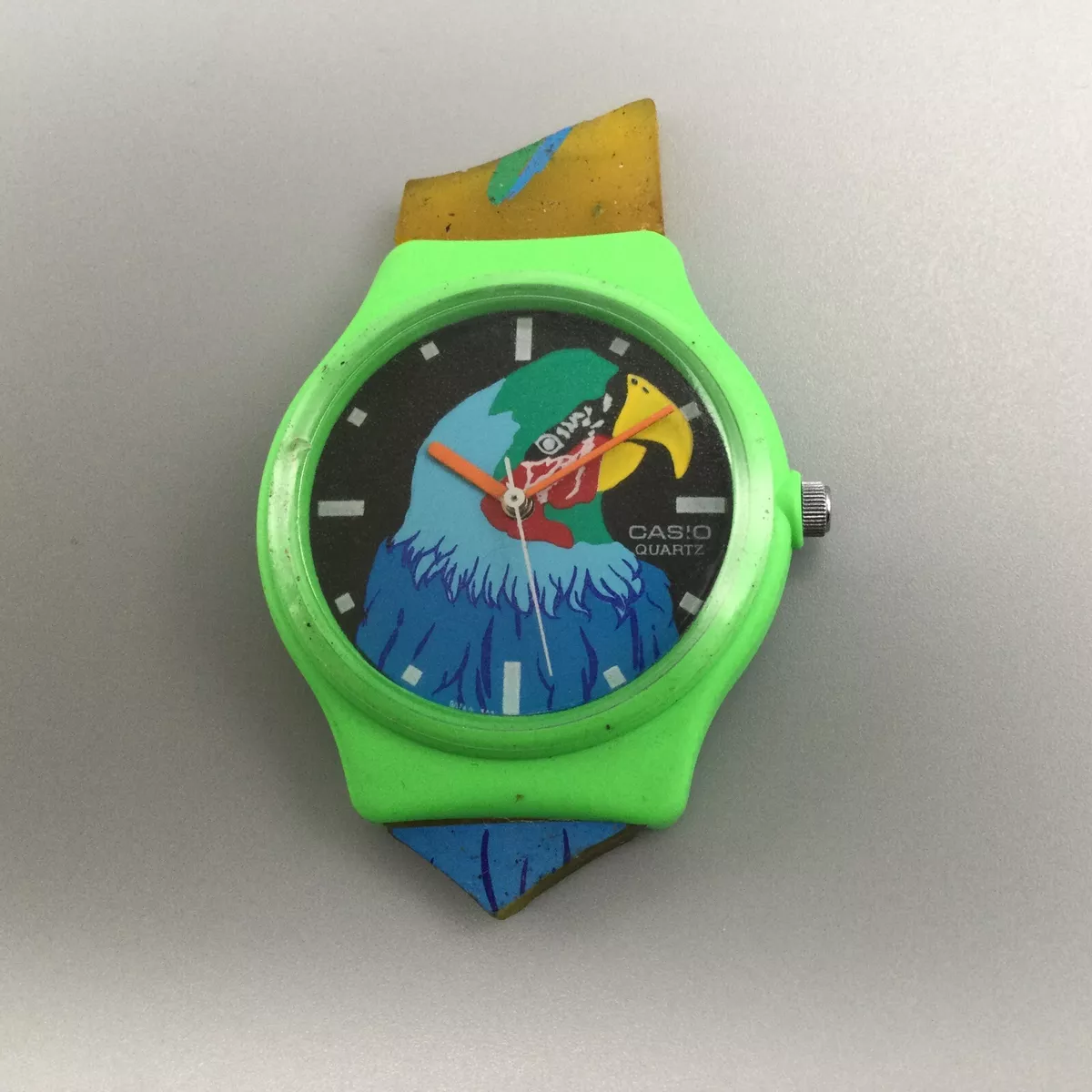 Vintage Casio Watch Unisex Greeen Parrot Bird 705 PTM 18 New Battery 7