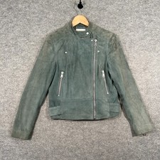 Reiss Jacket Womens Uk 12 Green Grace Biker Moss Goat Suede Zip Up
